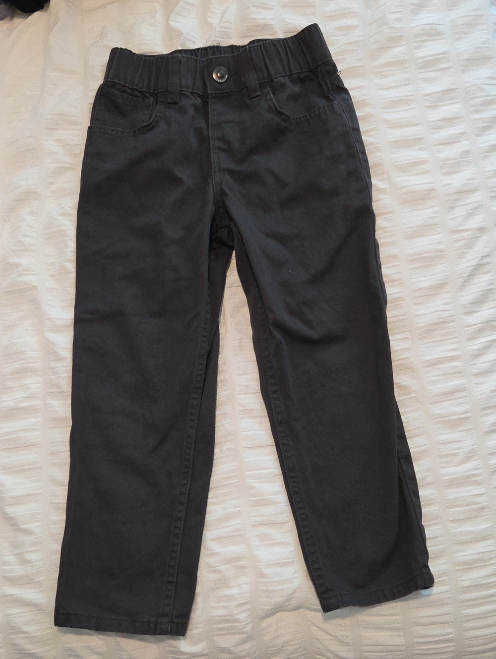 Kids Black Pull-On Casual Pants with Elastic Waist